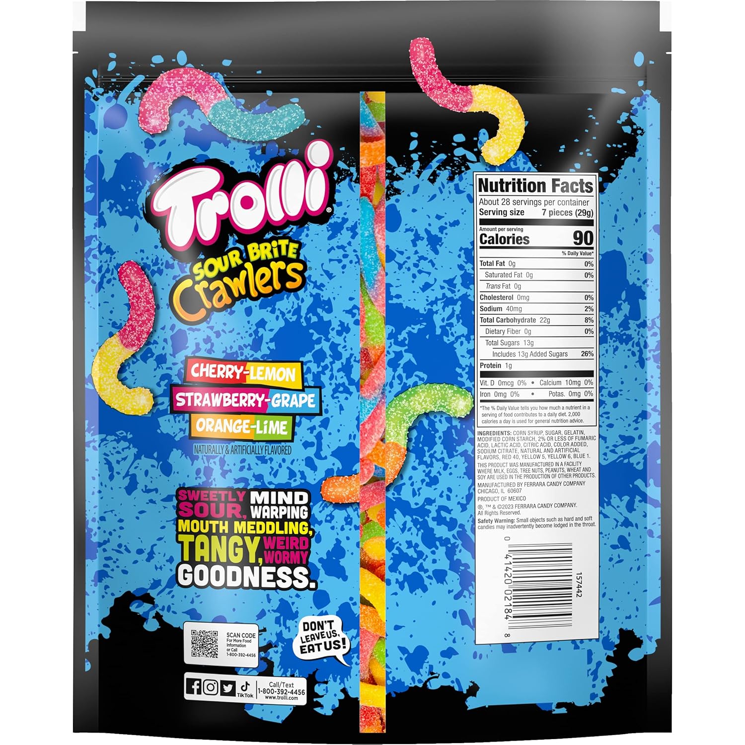 dual-flavor gummy worms: cherry-lemon, strawberry-grape, orange-lime in original