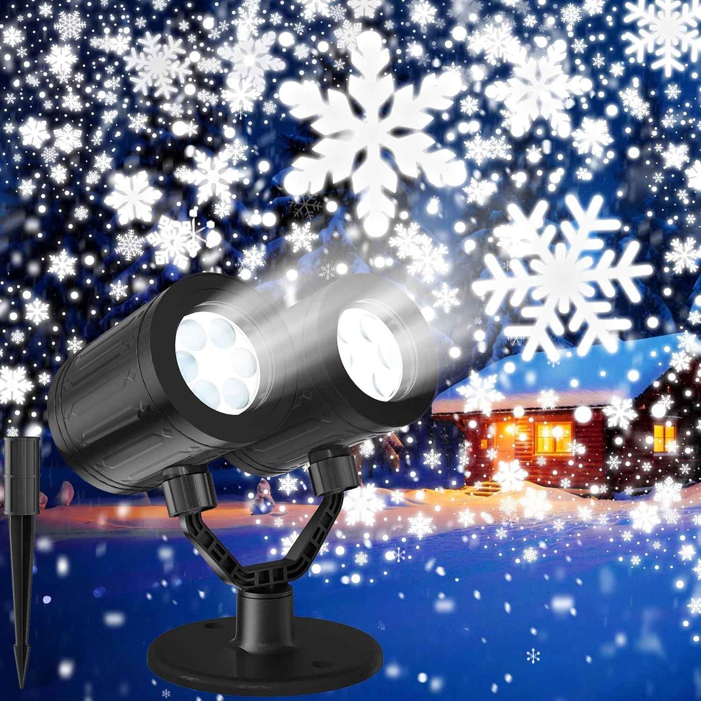 Lumora Glow Dual-Head Snowfall Projector – All-Weather Patio and Garden Display for Winter Gatherings