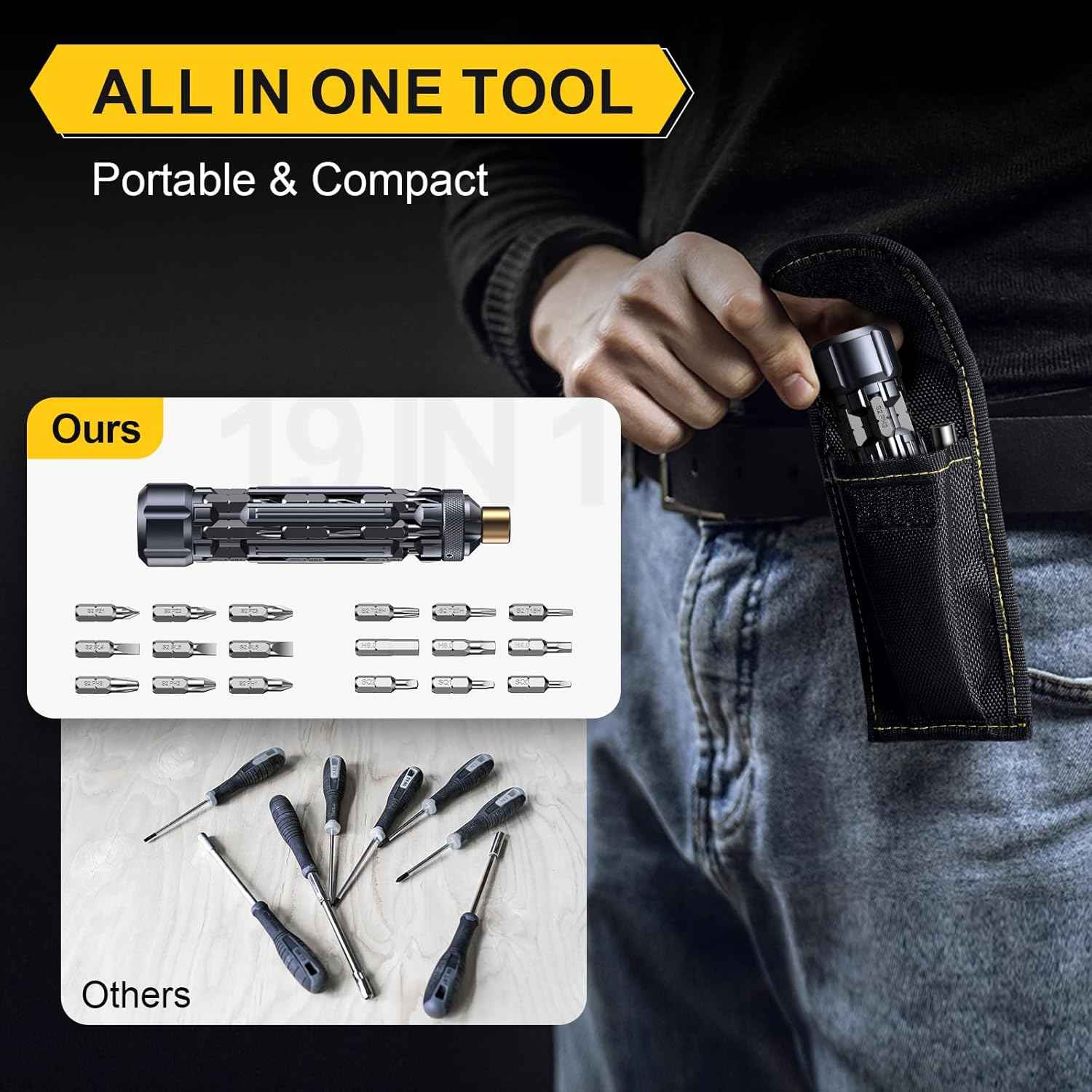 JOREST 19-in-1 Multi Bit Screwdriver Set – Single Tool Replaces a Drawer Full of Screwdrivers for Clean, Clutter-Free Spaces
