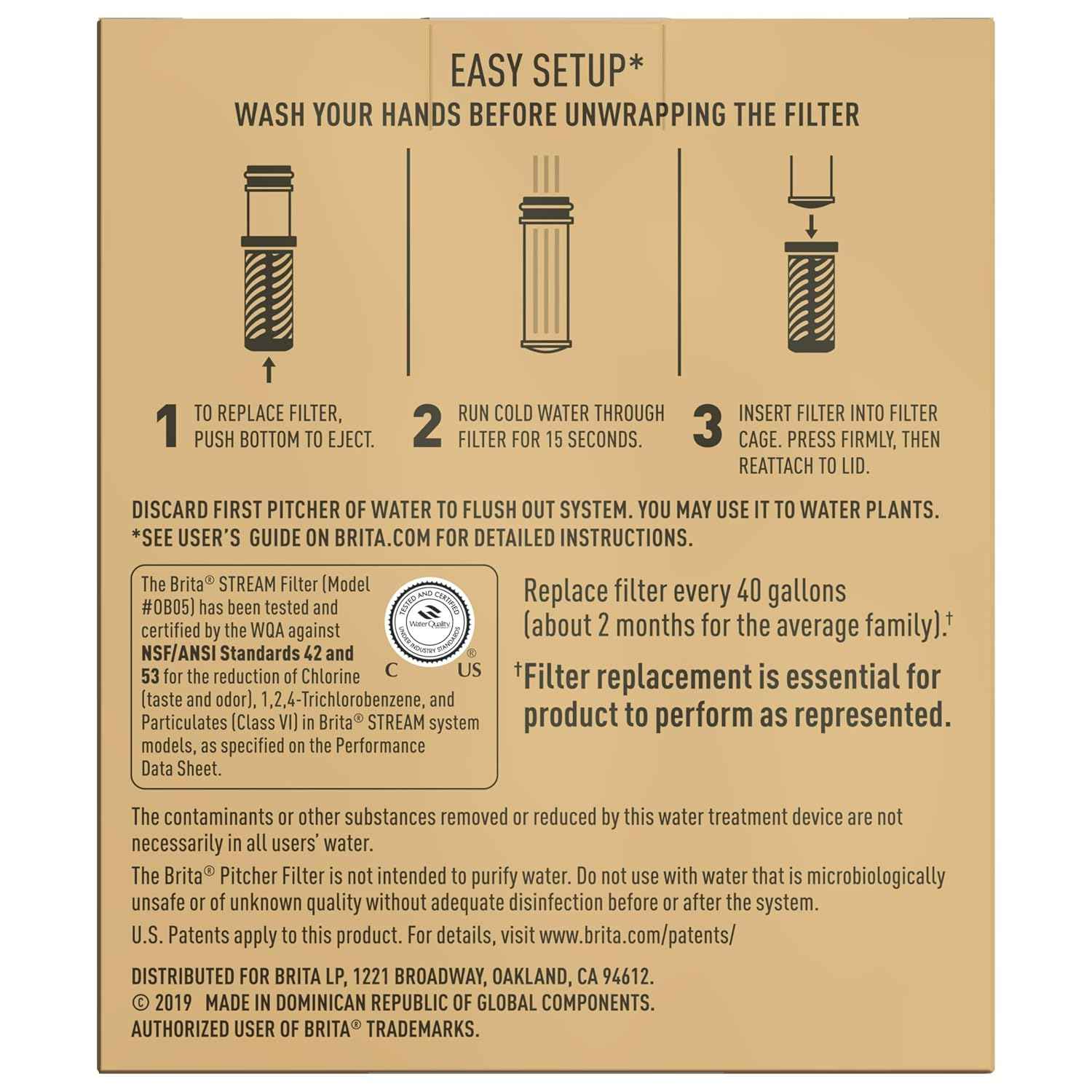 Brita Stream Pitcher Water Filter for Clutter-Free Countertops, Clean Design Filtered Water in One Simple Pour