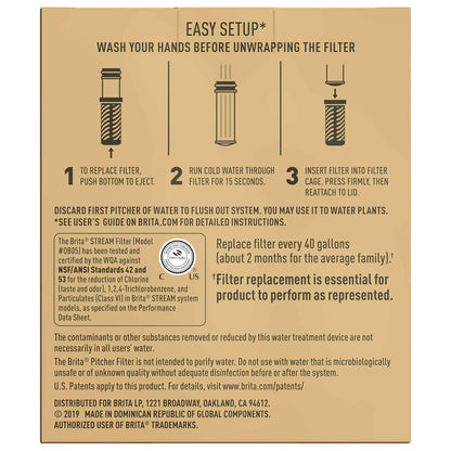 Brita Stream Pitcher Water Filter for Clutter-Free Countertops, Clean Design Filtered Water in One Simple Pour