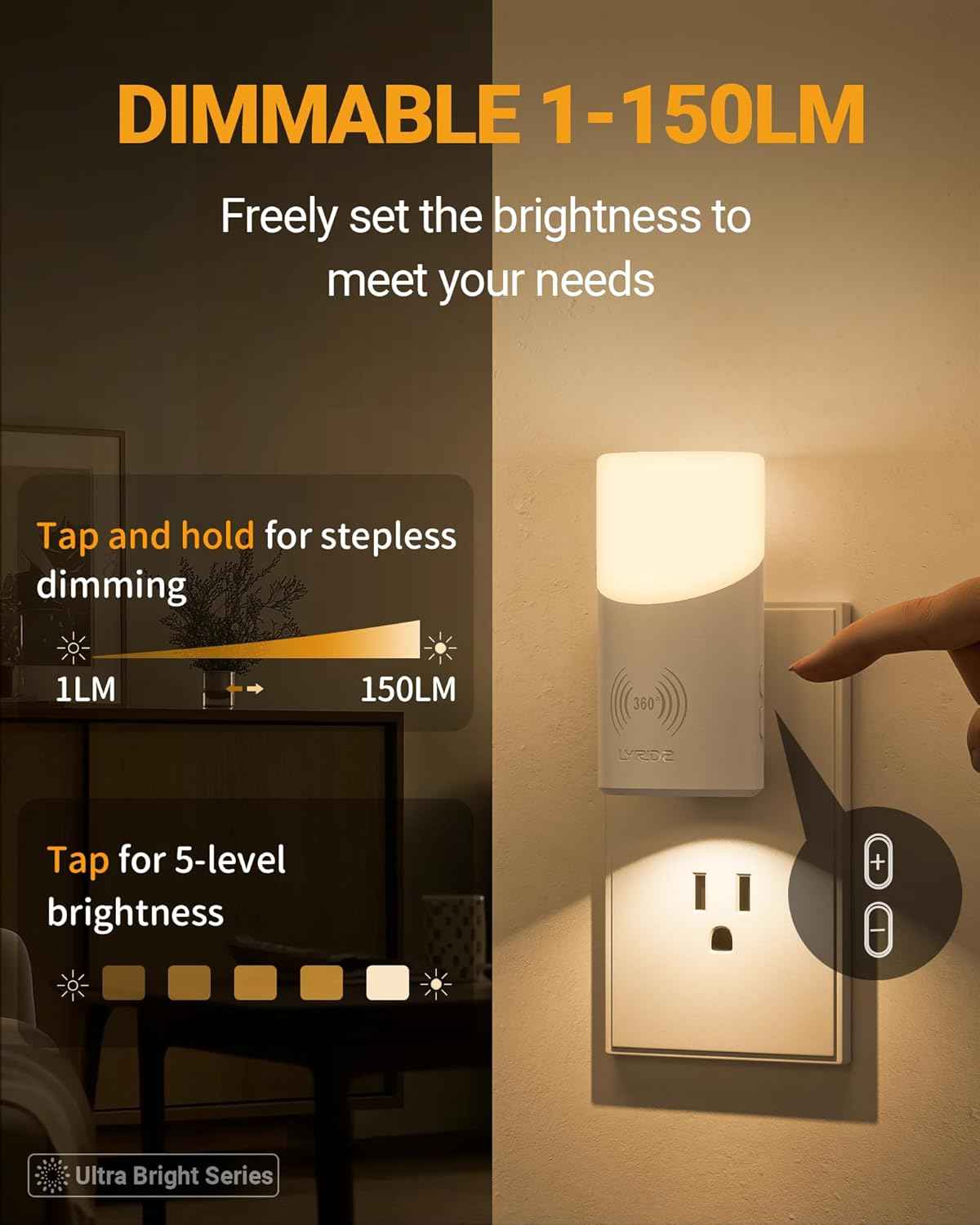 Lyridz Cylindrical Dual Light Nightlight – Modern 2700K Warm Glow for Bedroom Decor and Living Room Ambiance