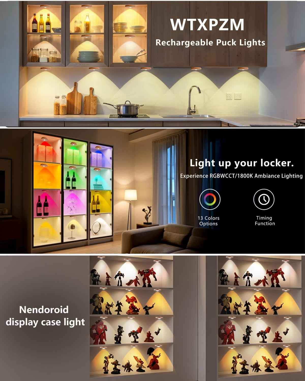 LuminAura Puck Lights – Cozy Bedroom Accent Lighting with RGB Color Modes and Dimmable Warm Glow