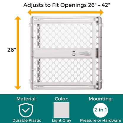 MYPET Universal Pet Gate – Child and Pet Safety Gate for Nursery Doorways and Playrooms, Pressure or Hardware Mount, Gray