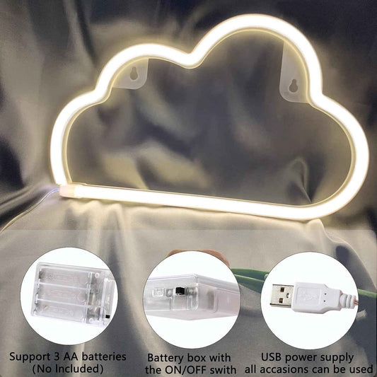 LUCIFER Cloud Shaped LED Neon Light – Valentine's Day and Christmas Gift for Girlfriend, Pink and White Battery or USB Powered Decor
