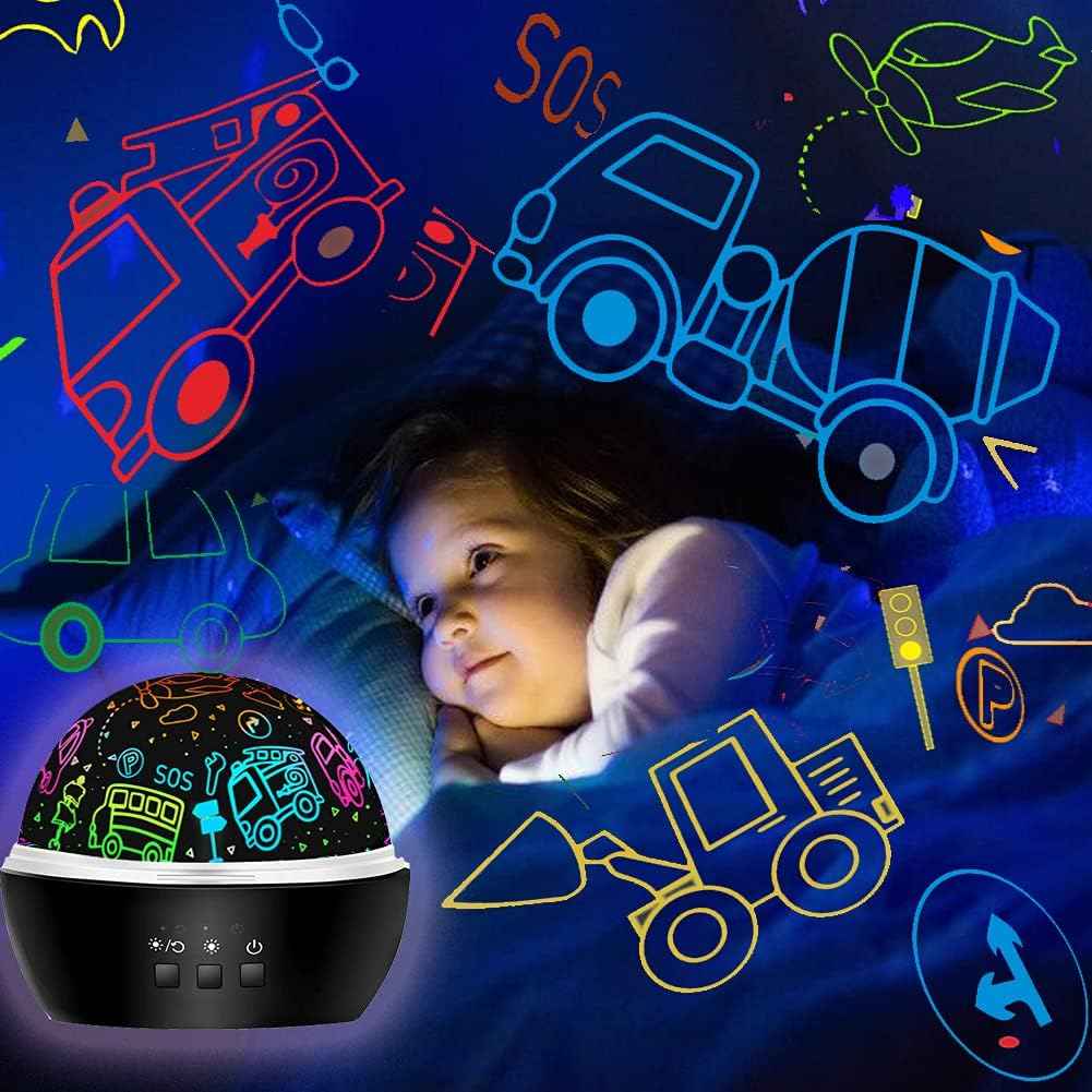 MINGKIDS Dinosaur and Truck Projector Night Light – Safe Bedroom Ceiling Lamp for Toddlers and Young Children
