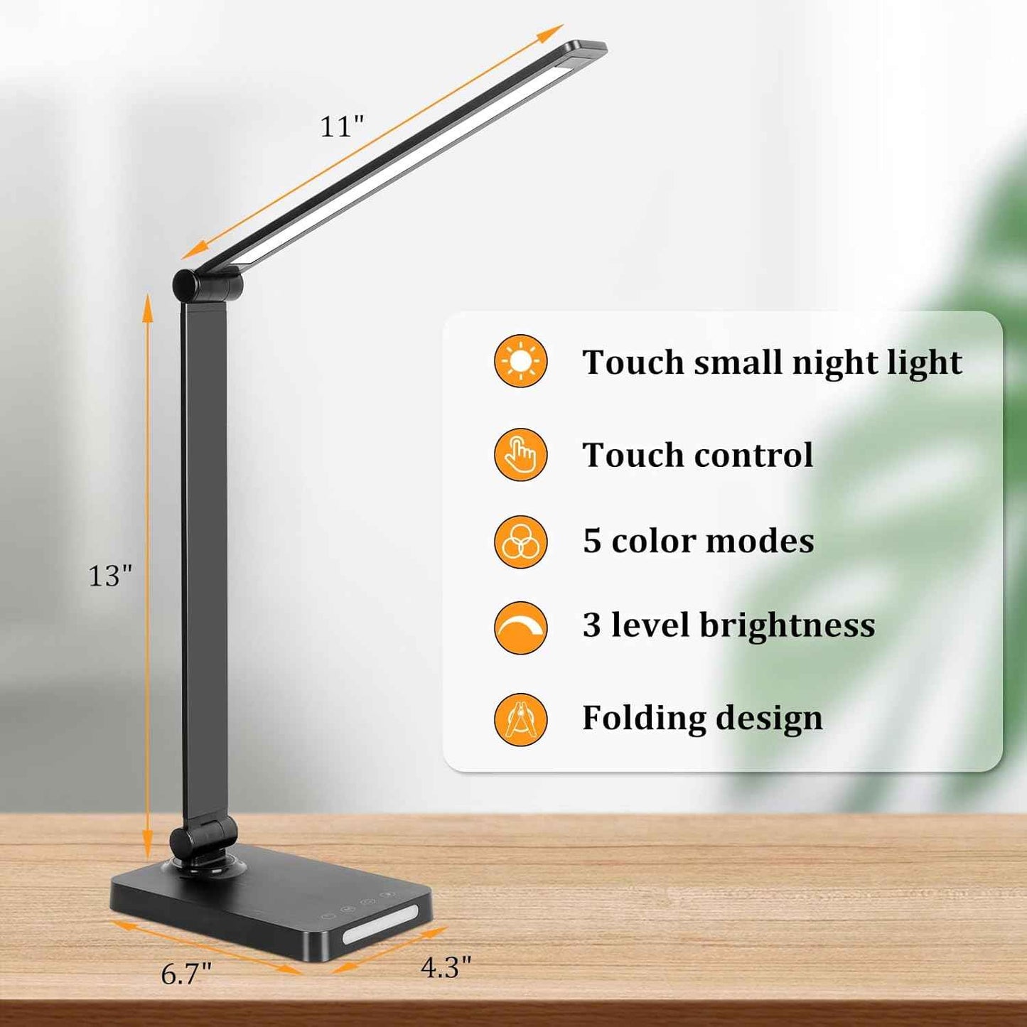LumeRay LED Desk Lamp for Bedroom – 6 Color Finish Foldable Bedside Lamp with Warm Night Light and USB Charging for Nightstand Styling