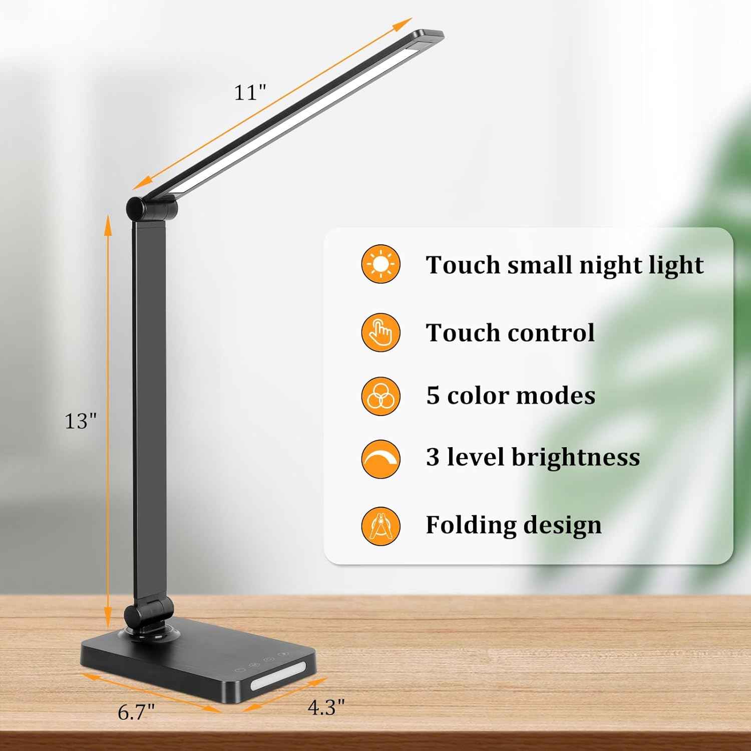 LumeRay LED Desk Lamp for Bedroom – 6 Color Finish Foldable Bedside Lamp with Warm Night Light and USB Charging for Nightstand Styling