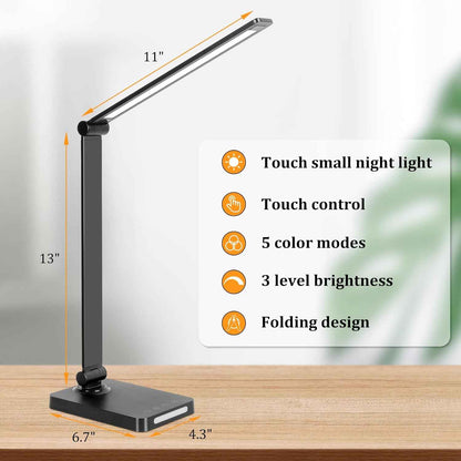 LumeRay LED Desk Lamp for Bedroom – 6 Color Finish Foldable Bedside Lamp with Warm Night Light and USB Charging for Nightstand Styling