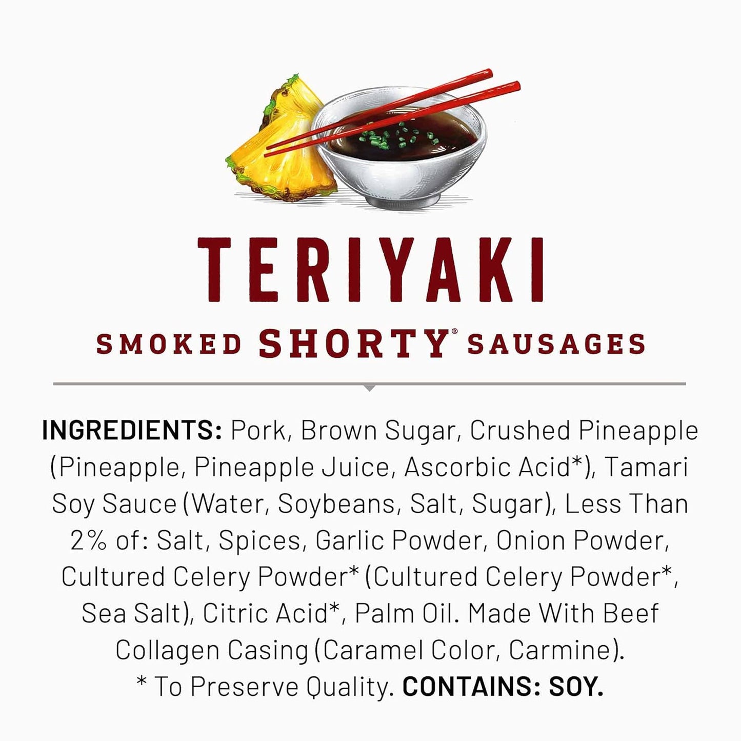 Duke's Pork Teriyaki Smoked Shorty Sausages – Clean-Label Pork Snack with No Nitrites Added for Pantry Wellness, 5 oz