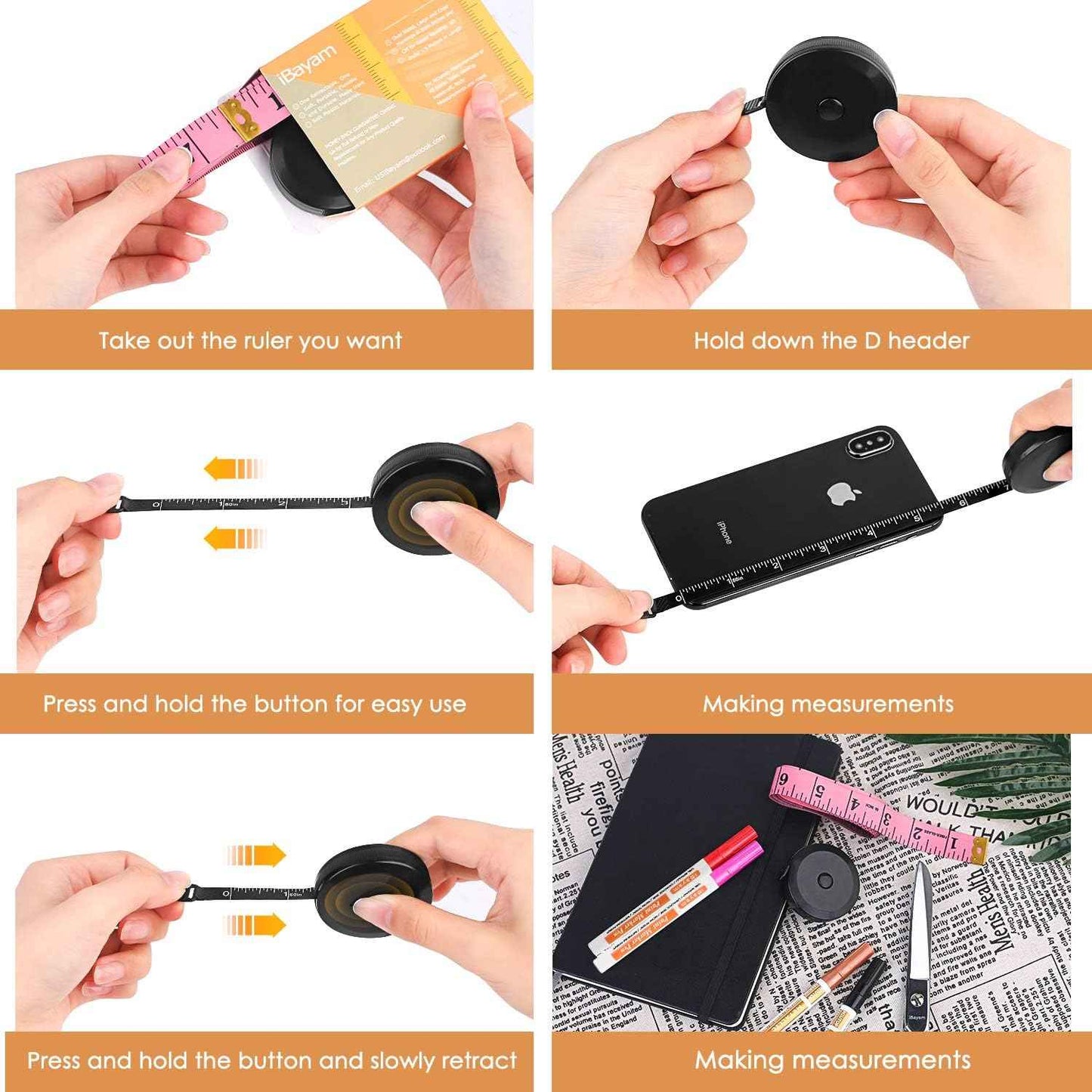 iBayam 2 Pack Soft and Retractable Tape Measure – Home Fitness Tool for Tracking Body Changes on Your Wellness Journey