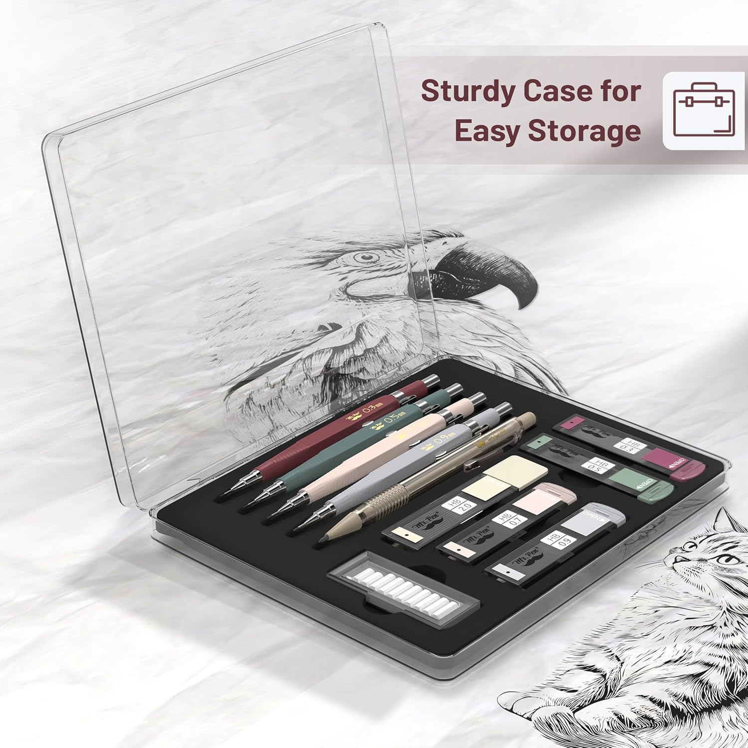 Mechanical_Pencil_Set_with_Leads_and_Eraser_Refills,_5_Sizes_-_0.3,_0.5,_0.7,_0.9_and_2_Mm,_for_Drafting,_Drawing_and_Sketching