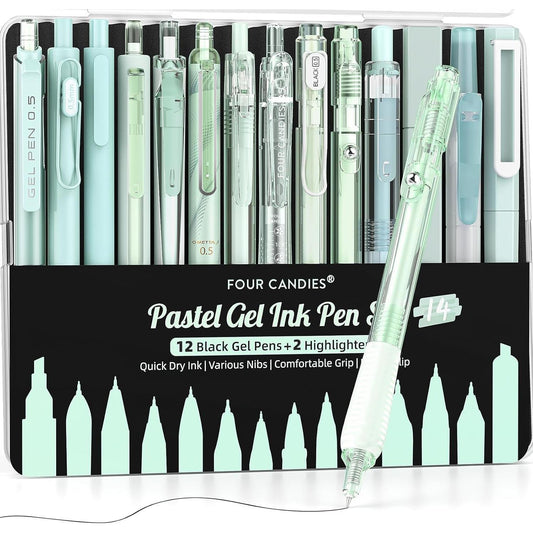 Four_Candies_Pastel_Gel_Ink_Pen_Set,Cute_Retractable_0.5mm_Fine_Point_Pen,Note_Taking_Aesthetic_Pens,_Black_Ink_Pens_with_Highlighter,_Smooth_Writing_Pens_for_School,_Office