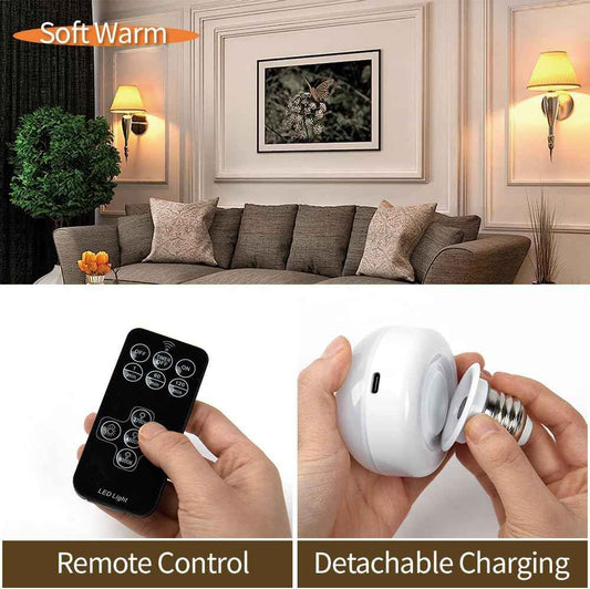 BLUEYE Rechargeable LED Bulb for Clutter-Free Bedside, Slim Profile Cordless Lamp with Remote Dimmer
