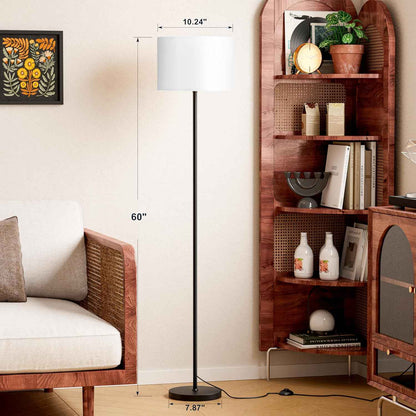 Decorative 60-Inch Floor Lamp with Fabric Lampshade and Foot Pedal On-Off Switch, Ambient Home Lighting for Bedroom Corner, Living Room and Dining Room