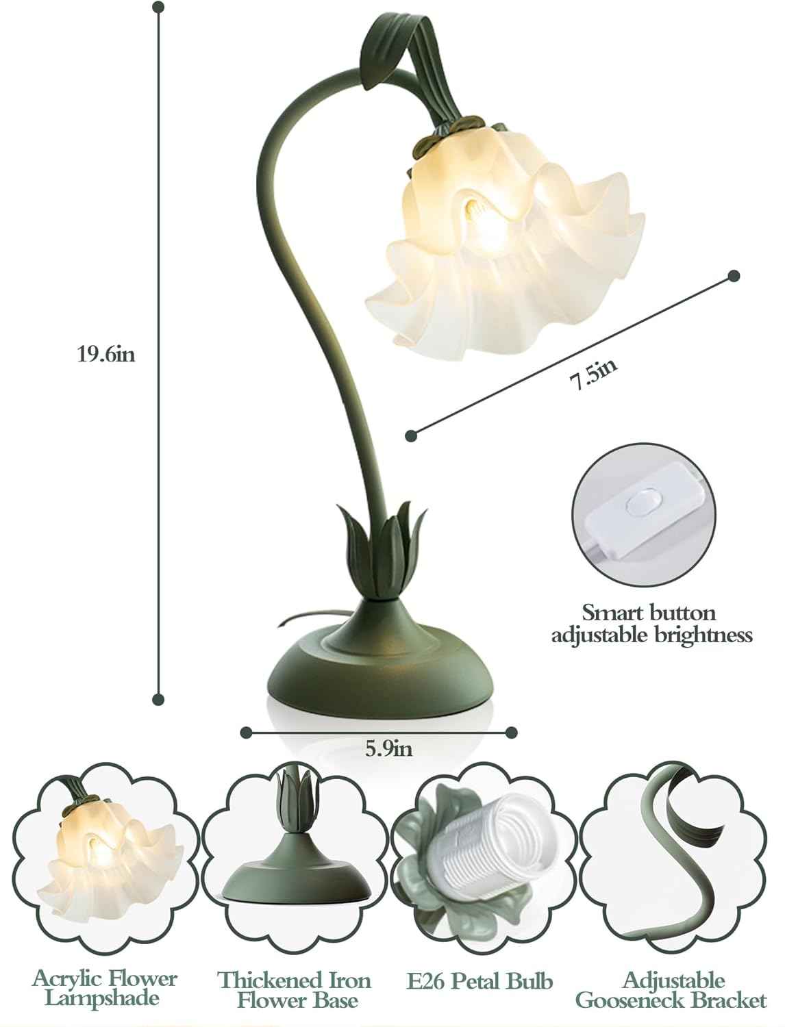 Lily of the Valley Table Lamp – Flicker-Free Soft Glow for Mindfulness Rituals, Meditation Corners, and Stress-Free Evening Reading