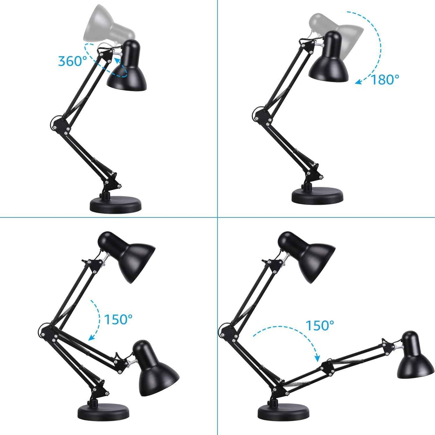 TORCHSTAR Metal Desk Lamp with Clamp – Simple Swing Arm Light for Uncluttered Workstations and Small Spaces