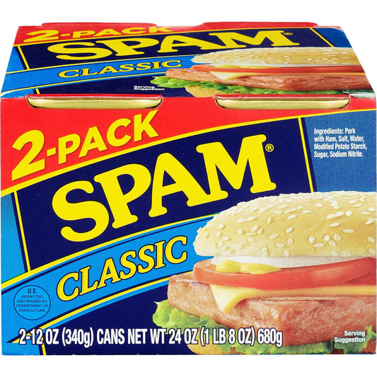 SPAM_Classic_Canned_Meat,_12_Ounce_(2_Pack),_Fully_Cooked_Pork_&_Ham,_7g_Protein_Per_Serving,_0g_Trans_Fat,_Low_Carb,_Keto-Friendly,_Gluten_Free,_Easy_Open_Can,_Perfect_for_Sandwiches_Breakfast