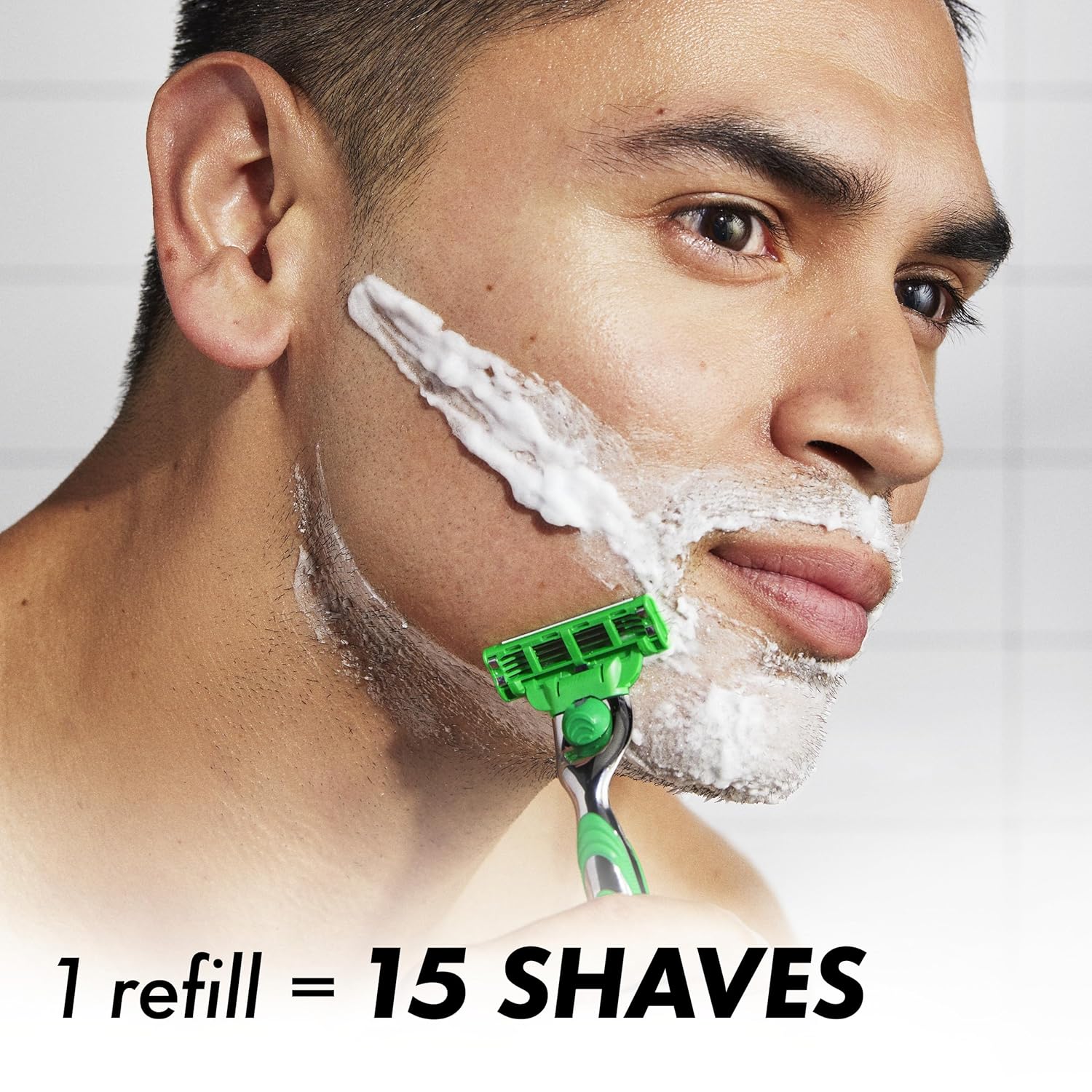 each blade refill rated for up to 15 comfortable shaves