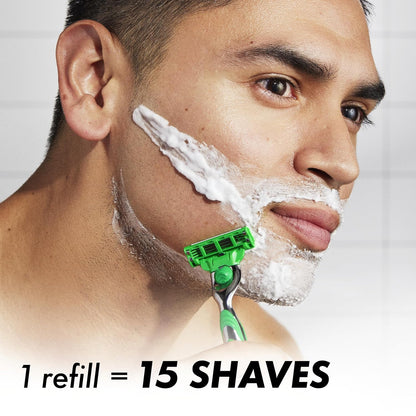 each blade refill rated for up to 15 comfortable shaves