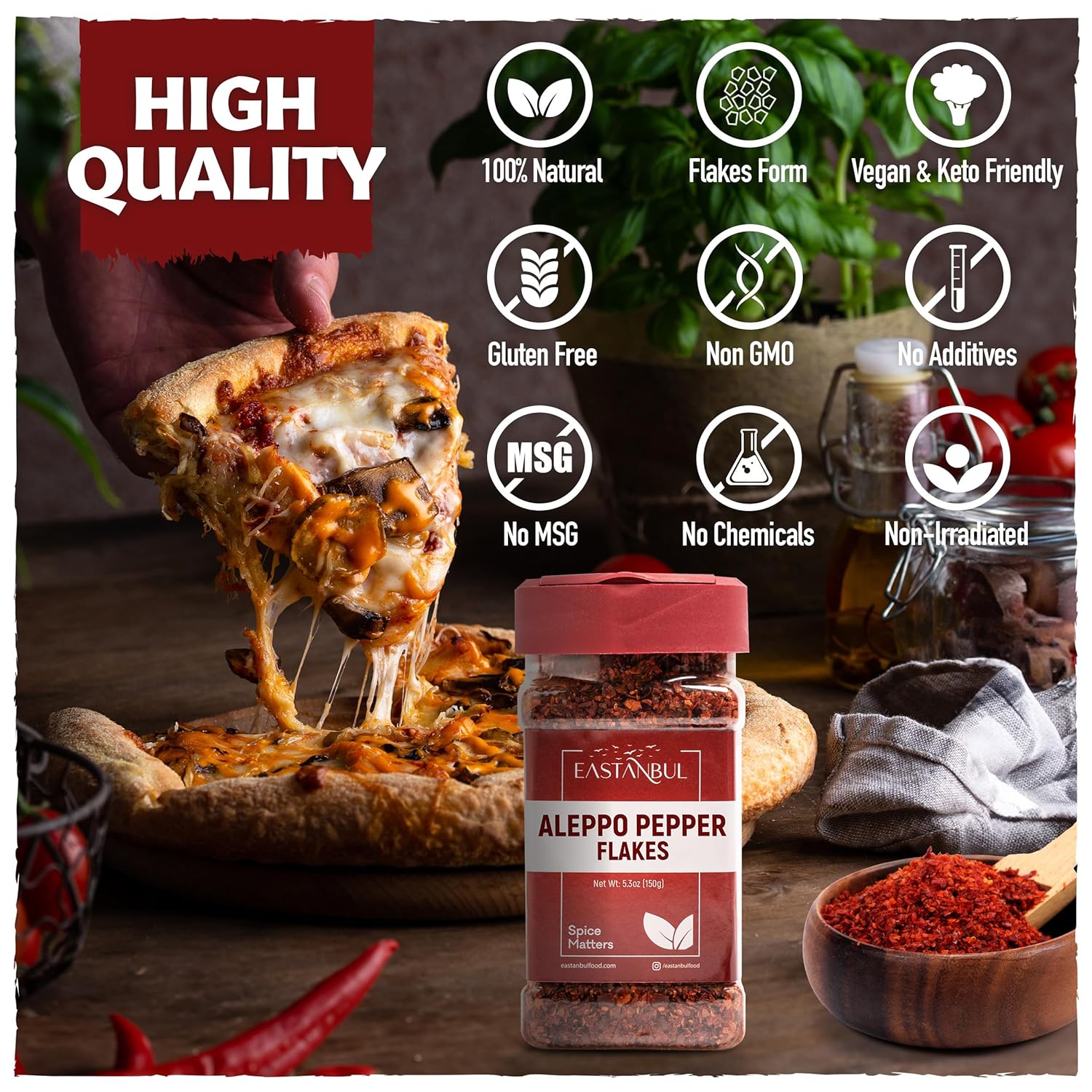 Eastanbul Pul Biber Turkish Flakes – Healthy Pantry Staple for Plant-Based Meal Prep, Gluten-Free