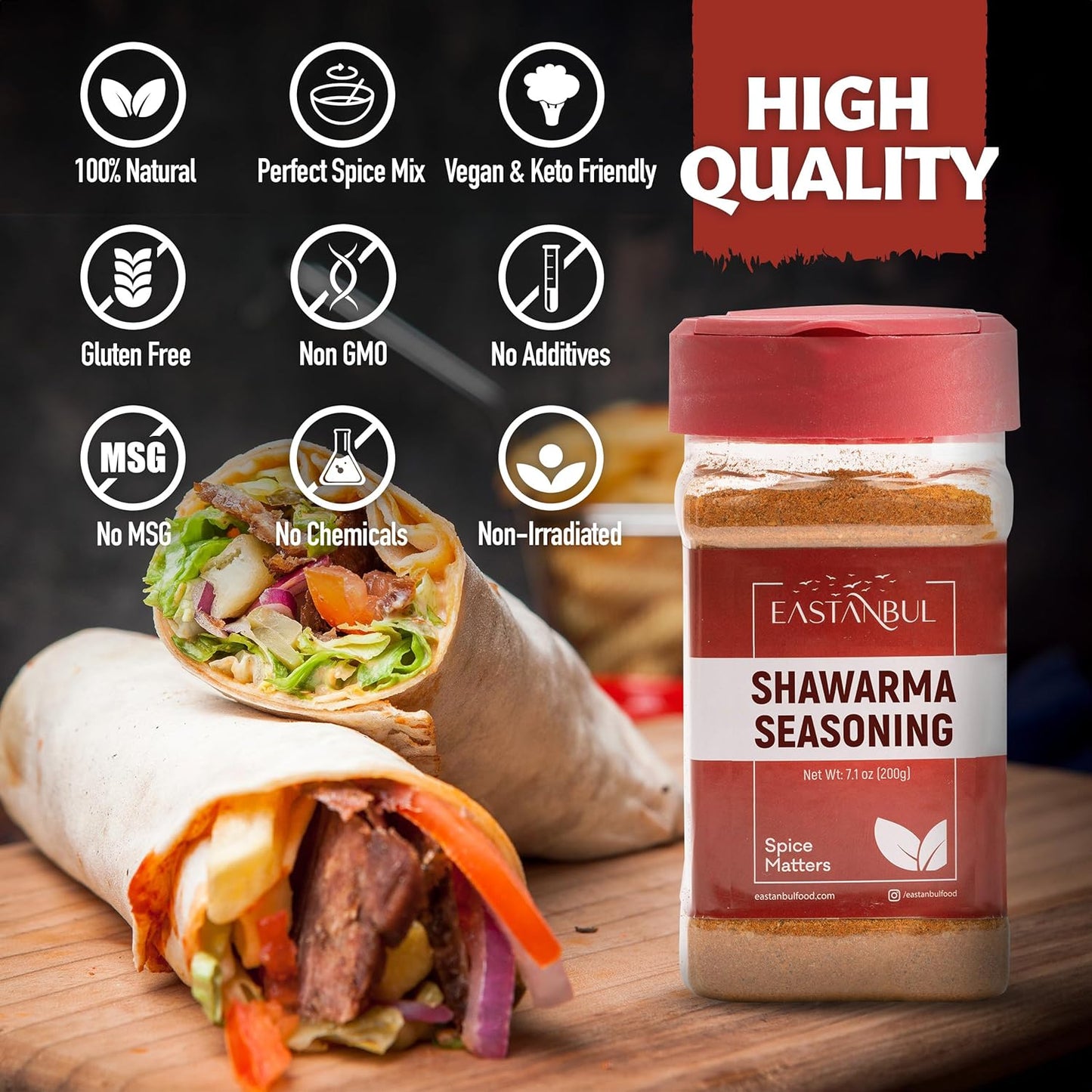 Eastanbul Shawarma Spice – All-Purpose Mediterranean Rub for Kebabs, Chicken, and Fish on the Outdoor Grill, 7.1oz