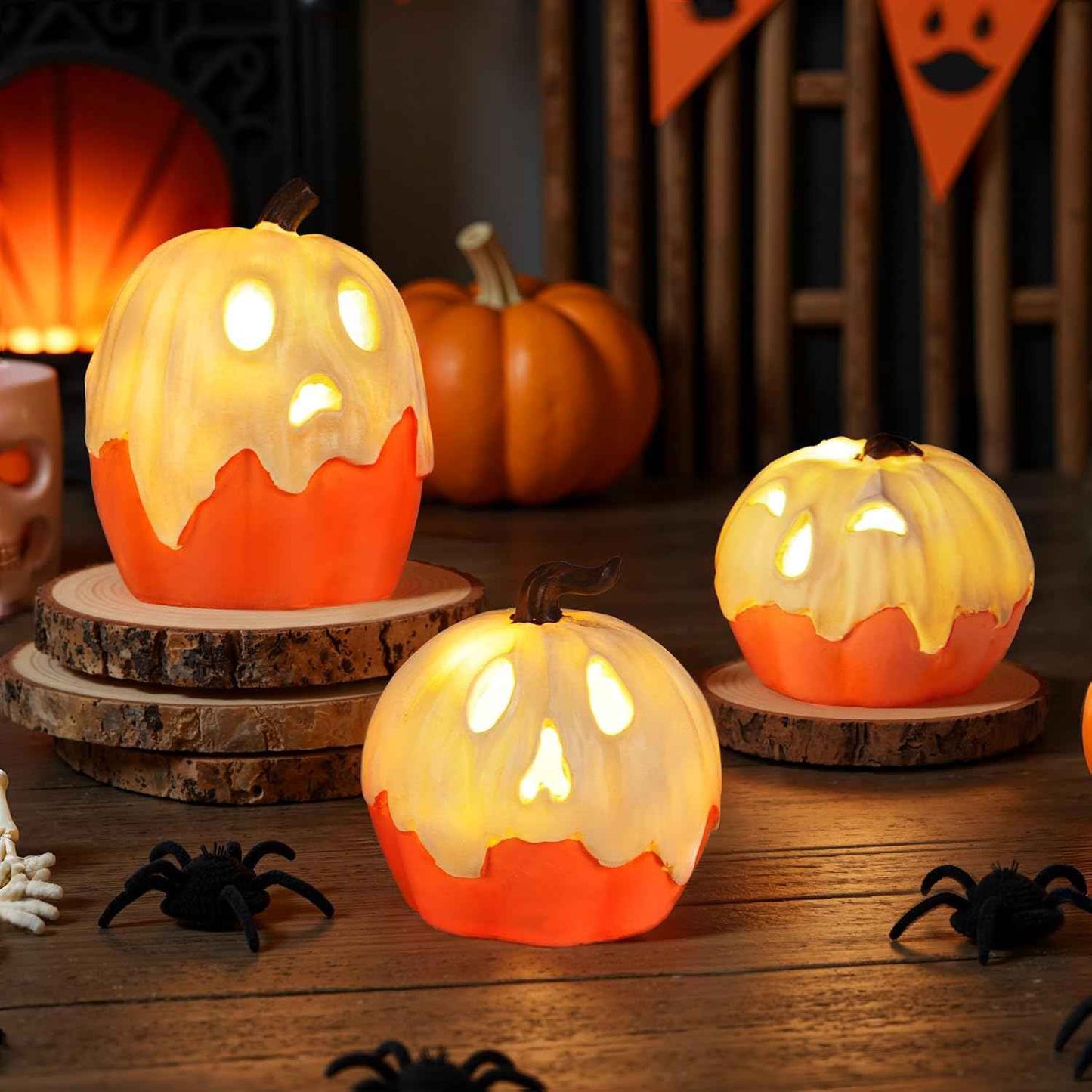 Halloween Decorations Light Up Ghost Pumpkin Set of 3 – Spooky Chic Bedroom Decor for Ambient Autumn Evenings