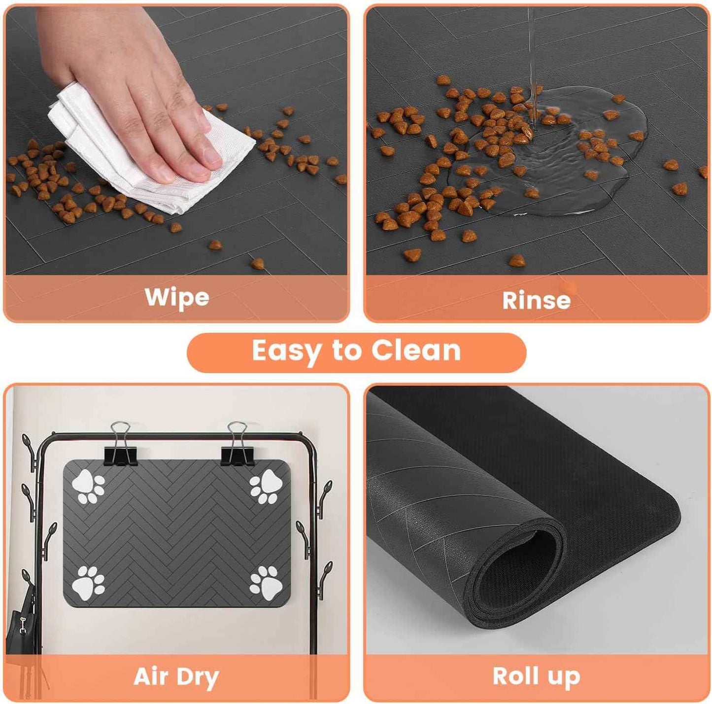 Decorative Pet Feeding Mat for Modern Living Room, Striped Dark Gray Placemat for Food and Water Bowls