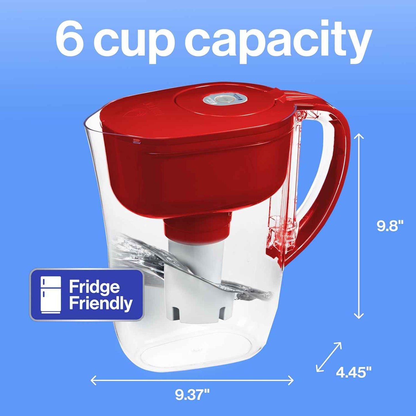 Brita Metro Water Filter Pitcher – Fiery Red Accent Piece for Cozy Kitchens and Dining Counters, 6 Cups