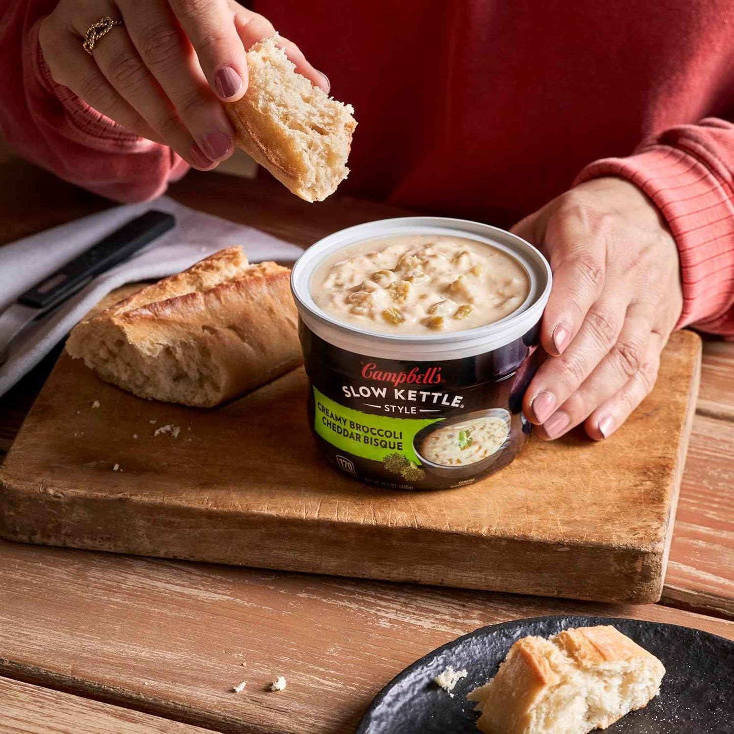 Campbell's Slow Kettle Creamy Broccoli Cheddar Bisque — Soft Texture Soup for Dental Recovery and Sensitive Stomachs, 15.5 oz Bowl