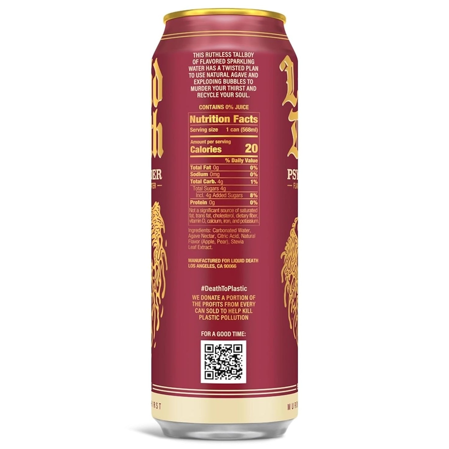 Liquid_Death,_Psycho_Cider_Sparkling_Water,_Apple_Cider_Flavored_Sparkling_Beverage_Sweetened_With_Real_Agave,_Low_Calorie_&_Low_Sugar,_8-Pack_(King_Size_19.2oz_Cans)