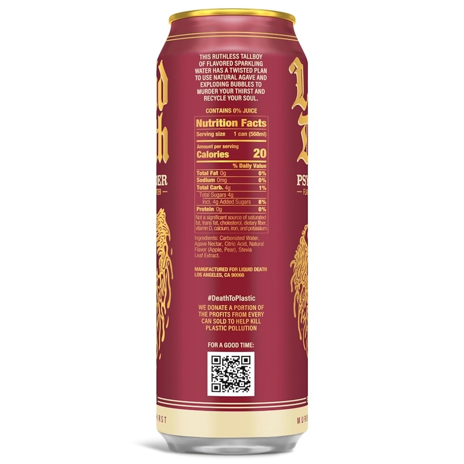 Liquid_Death,_Psycho_Cider_Sparkling_Water,_Apple_Cider_Flavored_Sparkling_Beverage_Sweetened_With_Real_Agave,_Low_Calorie_&_Low_Sugar,_8-Pack_(King_Size_19.2oz_Cans)