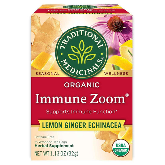 Traditional Medicinals Organic Immune Zoom Lemon Ginger Tea - Home Office Desk Tea for Caffeine-Free Afternoon Focus