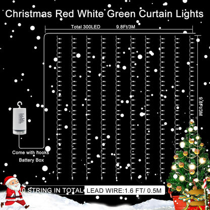 Echosari 300 LED Outdoor Curtain Lights – Weatherproof Holiday Lighting for Porch, Yard and Pergola, Timer Included