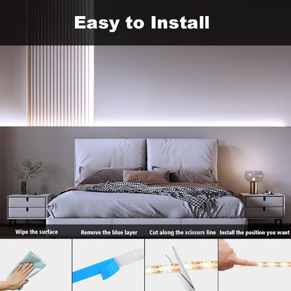 echosari Self-Adhesive LED Strip Lights – Living Room Aesthetic Ambient Backlight Behind TV, Warm White 16.4ft 2-Pack