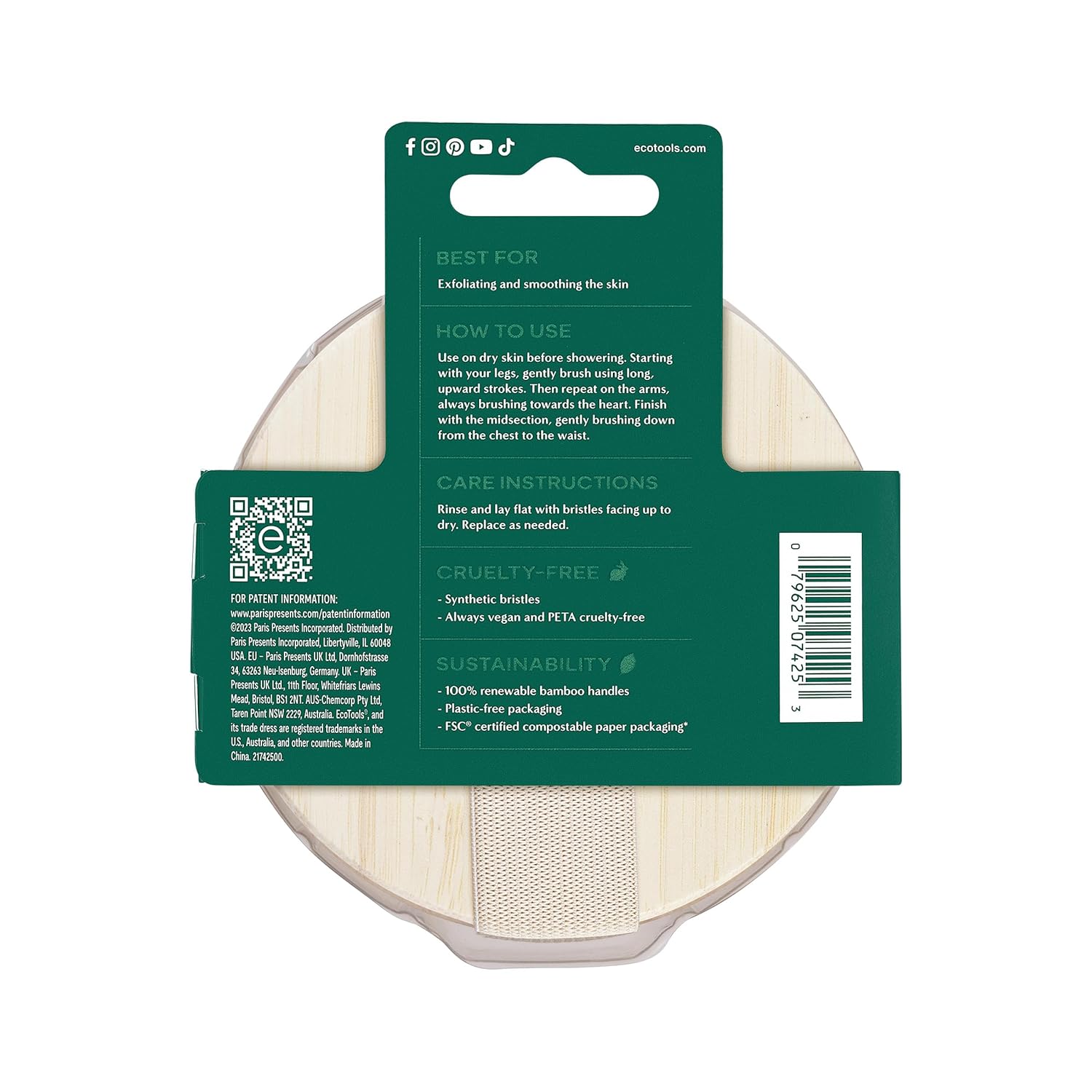 EcoTools Dry Body Brush – Valentine's Day Gift for Her, Cruelty-Free Dry Brushing Tool for Soft, Radiant Skin