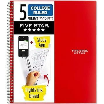 Five_Star_Spiral_Notebook_+_Study_App,_5_Subject,_College_Ruled_Paper,_Fights_Ink_Bleed,_Water_Resistant_Cover,_8-1/2"_x_11",_200_Sheets