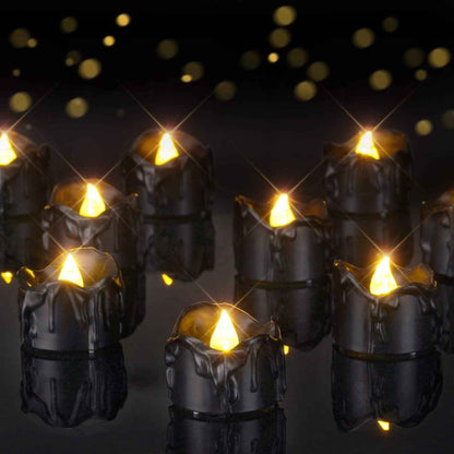 Homemory Flameless LED Tea Lights – Black Drip Halloween Candles Safe for Kids' Playrooms, Daycare & Trick-or-Treat Stations