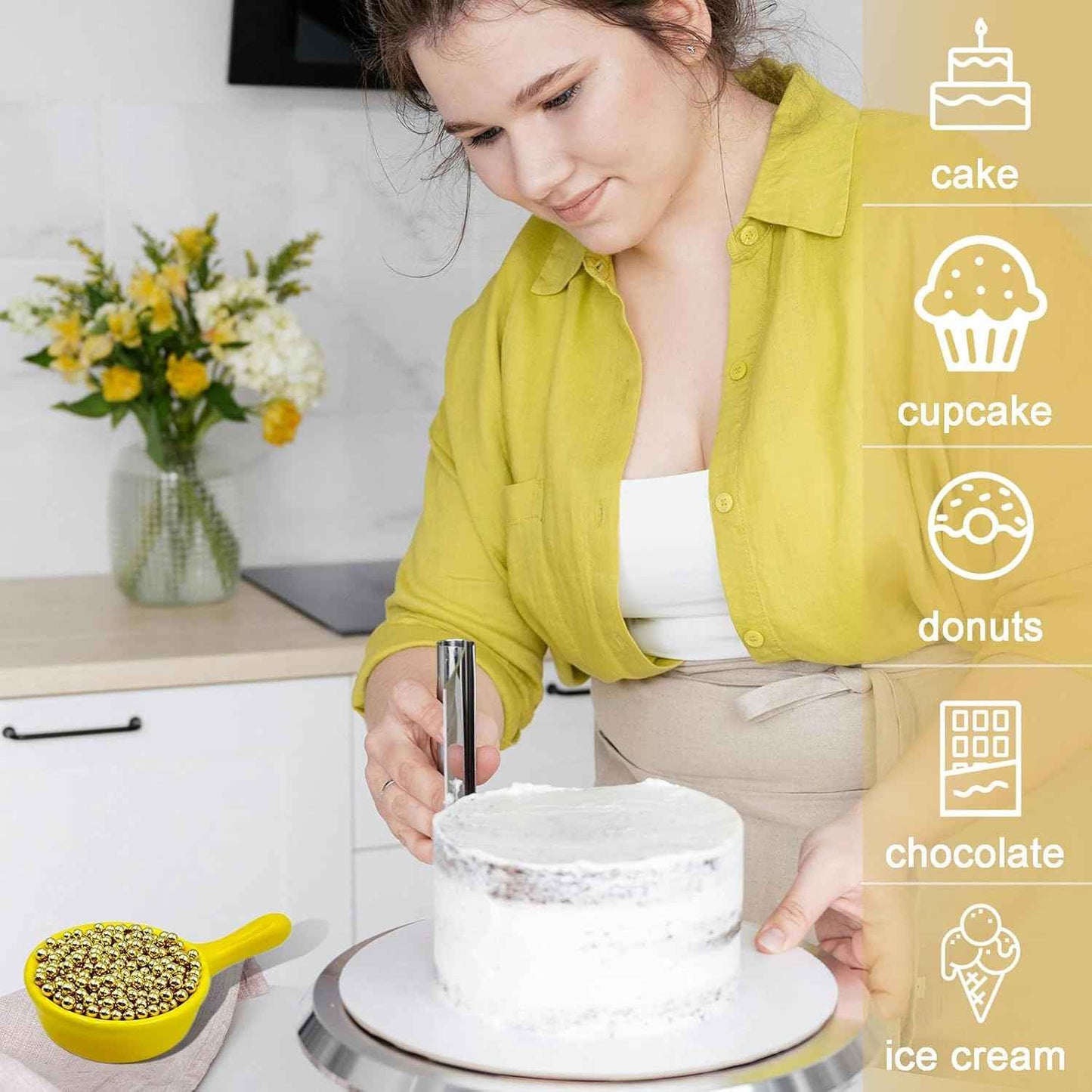 Gold Sprinkles for Cake Decorating – Family-Safe Pearl Mix for Kids' Birthday Cakes and Cupcakes