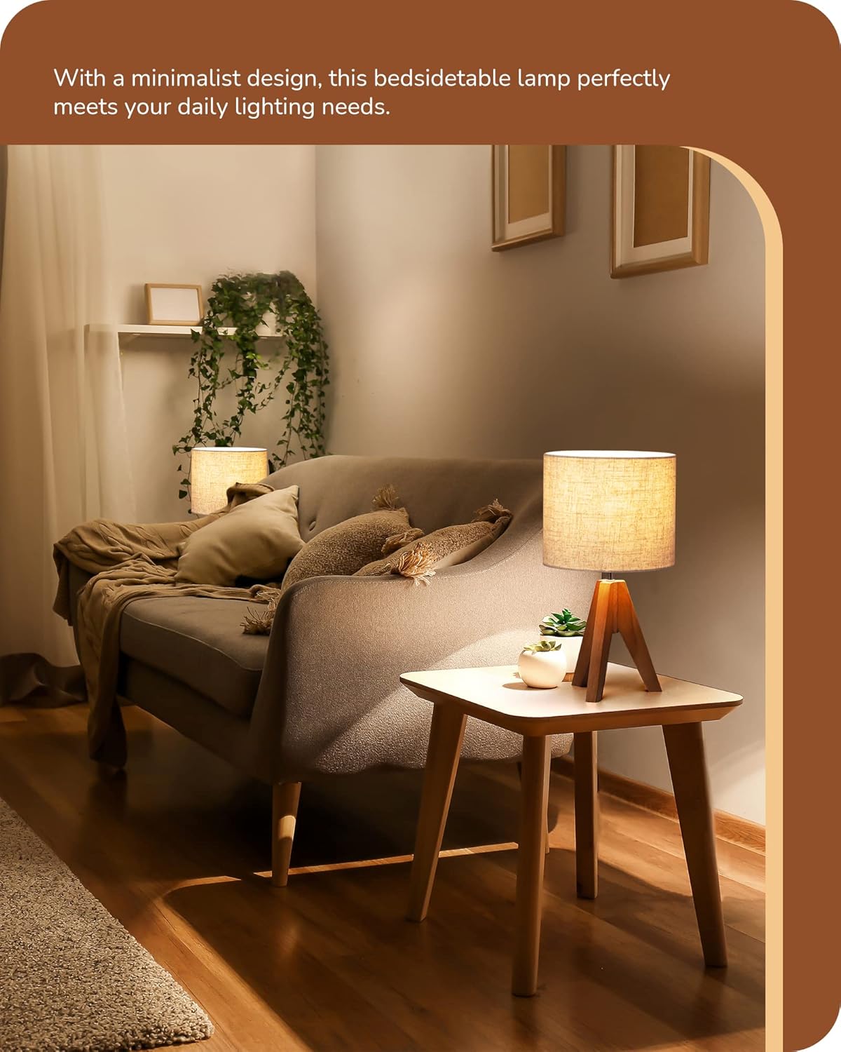 EDISHINE Small Wooden Nightstand Lamp – Tip-Resistant Baby Light for Nursery and Playroom