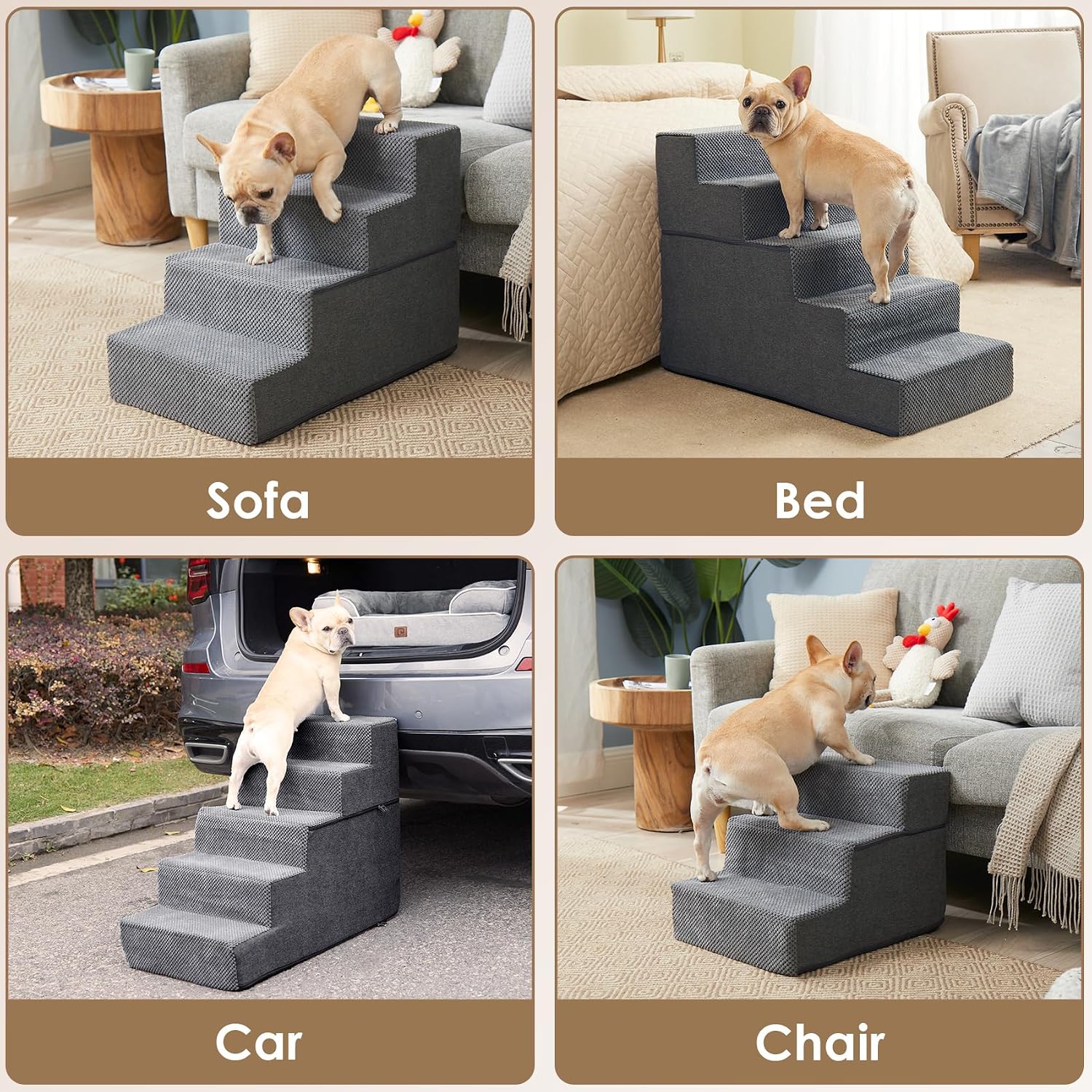 EHEYCIGA Dog Stairs for Bed 18" – Recovery Foam Steps for Post-Surgery and Arthritic Pets