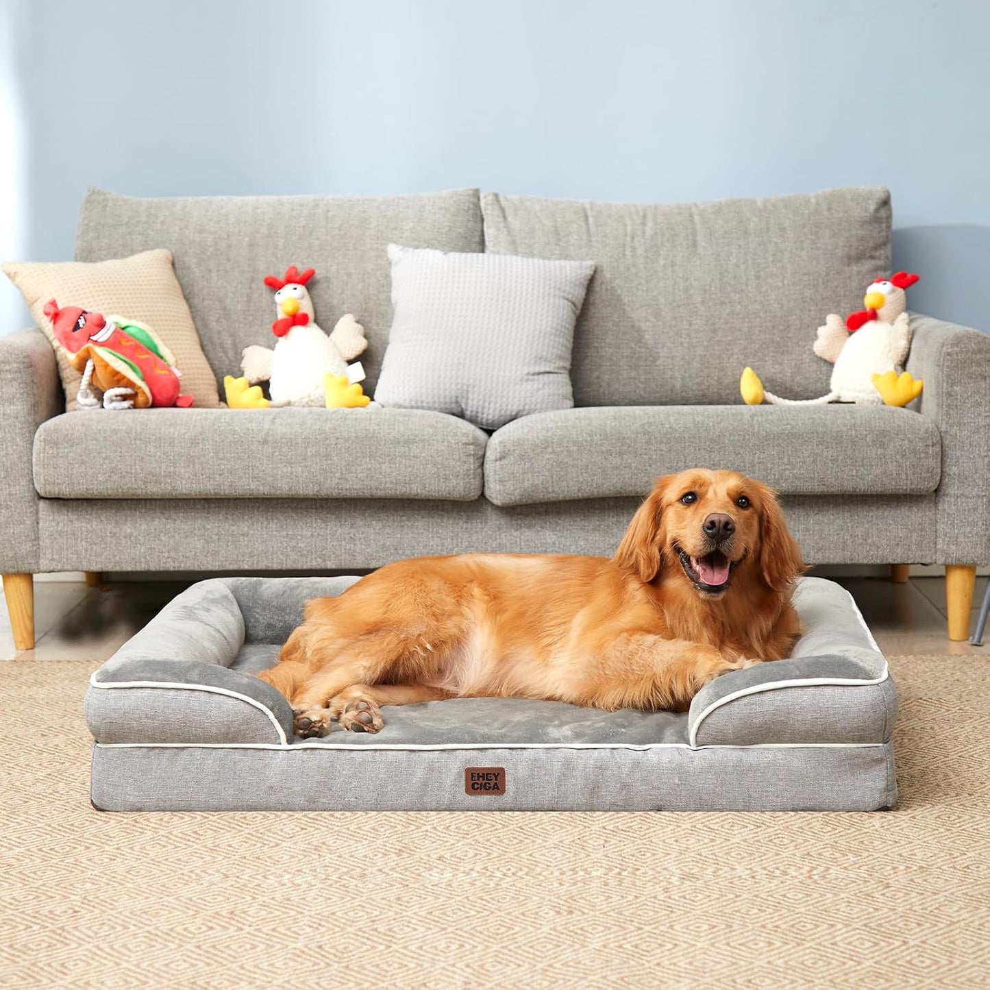 EHEYCIGA Orthopedic Dog Bed for Large Breeds – Memory Foam Joint Relief Couch for Senior Dogs, Sofa-Style Bolster