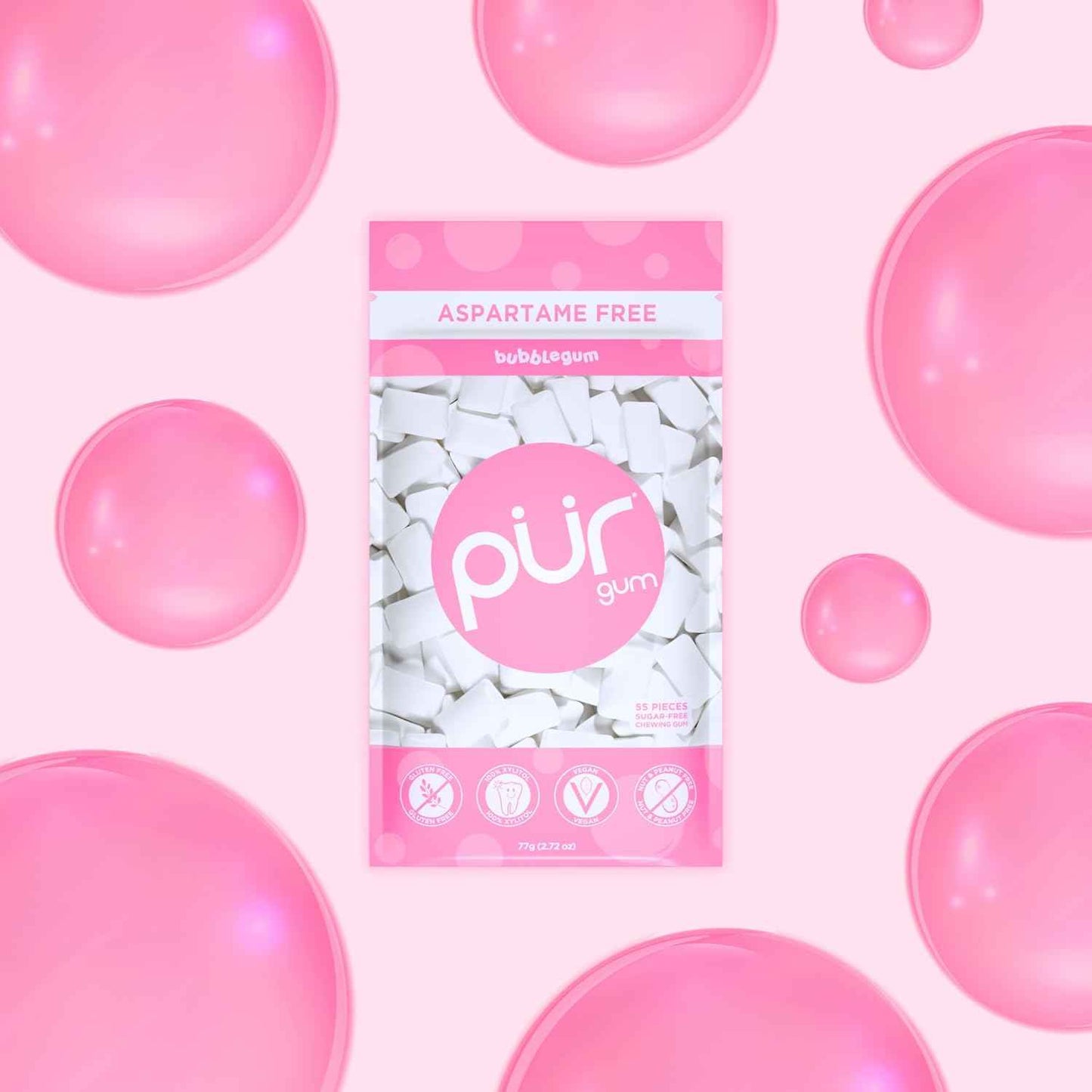 PUR Gum Aspartame Free Chewing Gum for Kids Lunchboxes Allergen Free Spearmint Family Safe Chiclets for After School Snacking