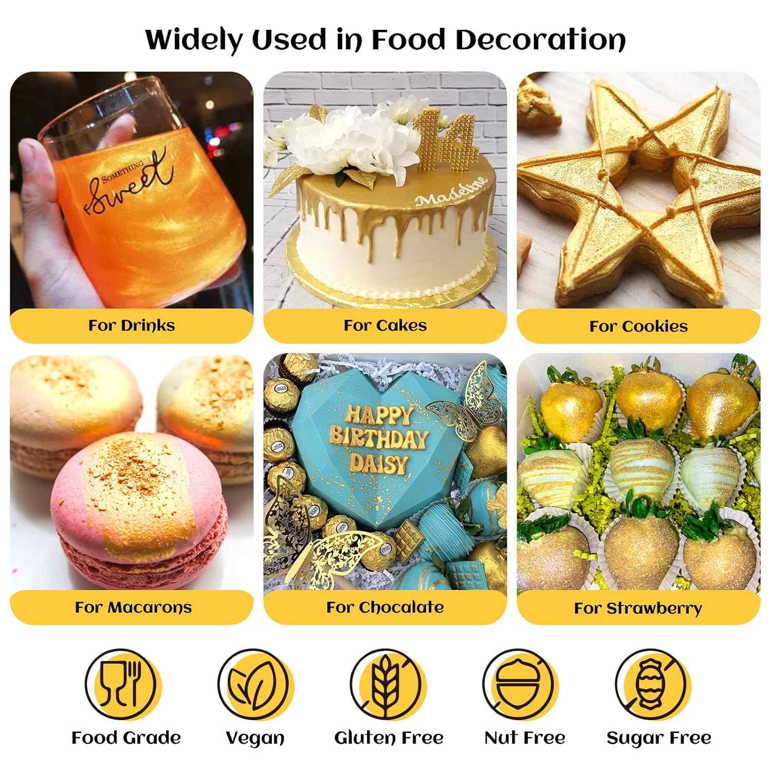 INOCERIS Edible Luster Dust Set – Elegant Gift for Bakers and Cake Decorators, Gold and Rose Gold Shimmer, 5g Jar