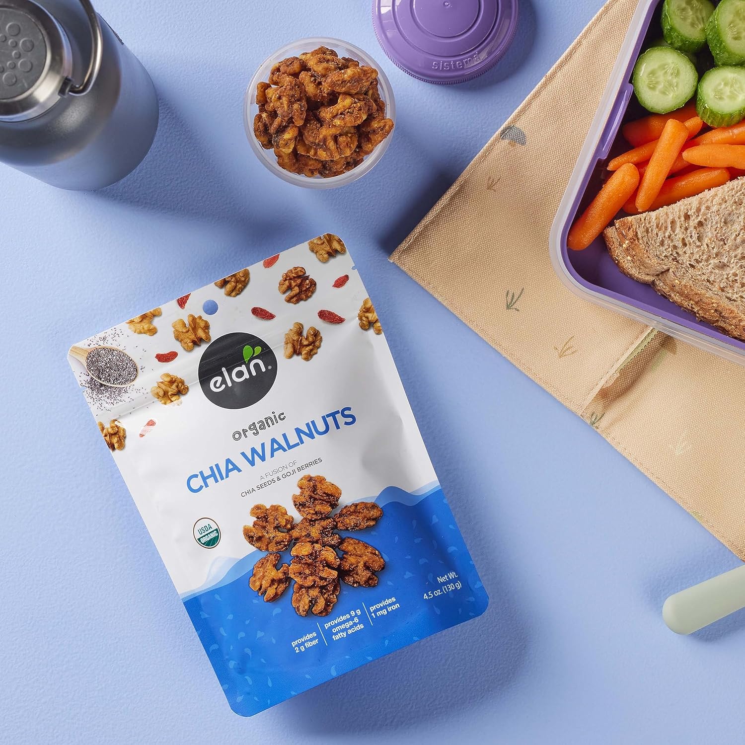 Elan Organic Chia Walnuts – Gym Bag and Commuter Snack with Chia Goji and Pink Salt, 4.5 oz