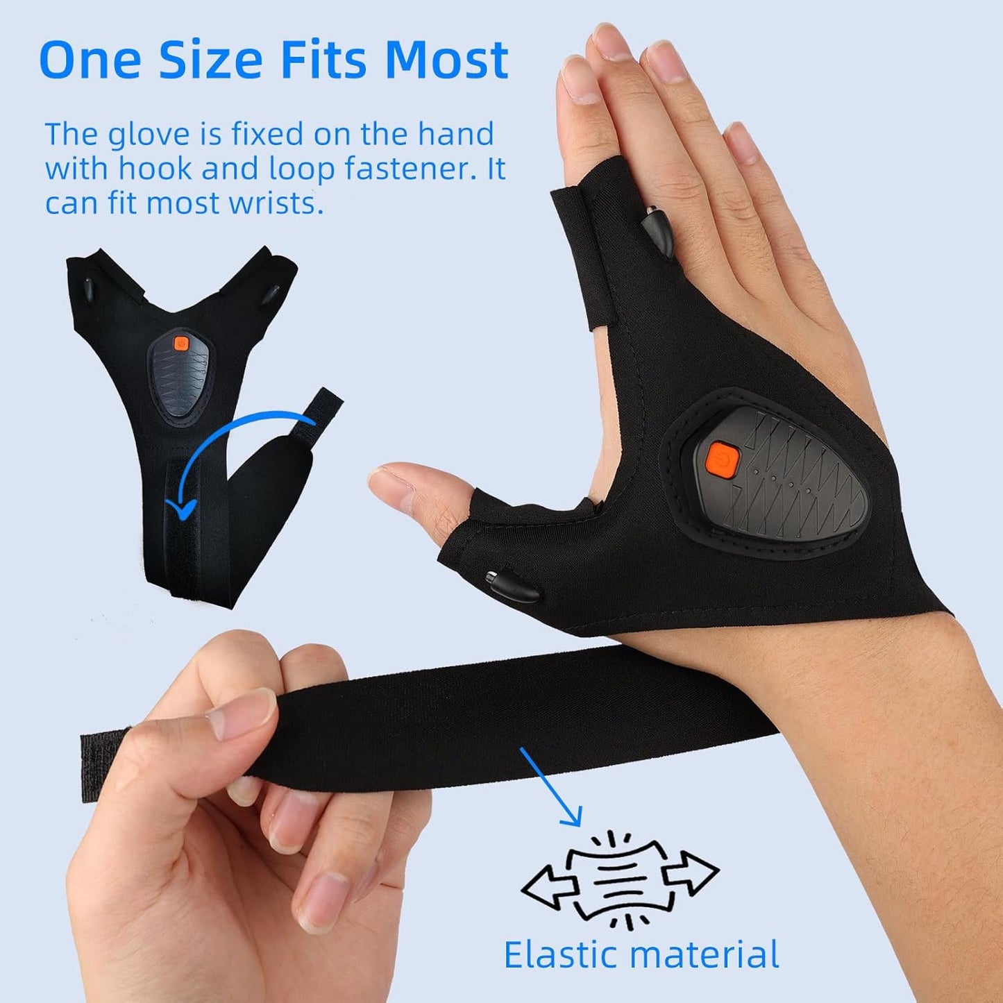 elastic material with hook-and-loop closure for one-size-fits-most adjustable fit