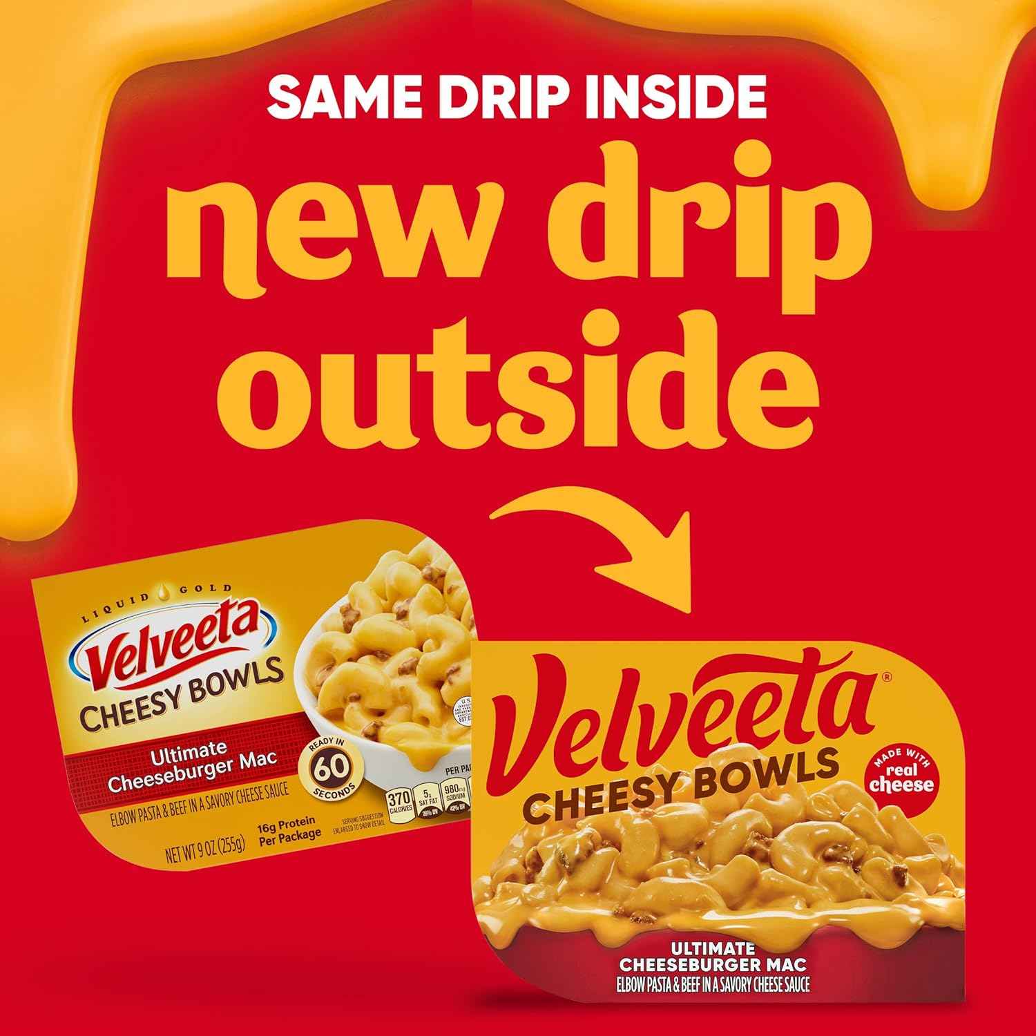 Velveeta Cheesy Bowls Ultimate Cheeseburger Mac – Fun Care Package Gift for College Students, 9 oz Microwave Tray