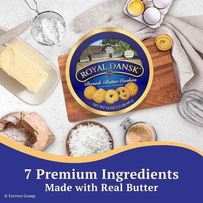 Royal Dansk Danish Butter Cookies – Iconic Blue and Gold Reusable Tin That Doubles as a Coffee Table and Kitchen Counter Accent