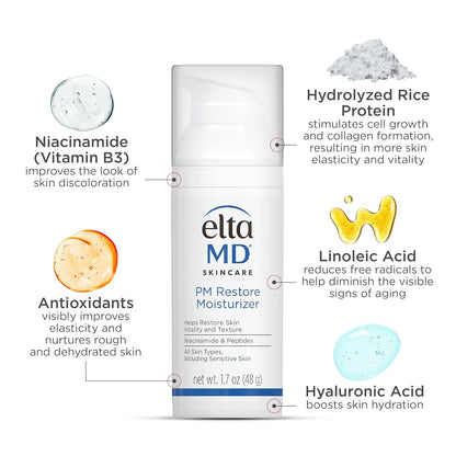 EltaMD PM Restore Face Moisturizer – Dermatologist-Safe Night Cream for Sensitive & Post-Treatment Skin