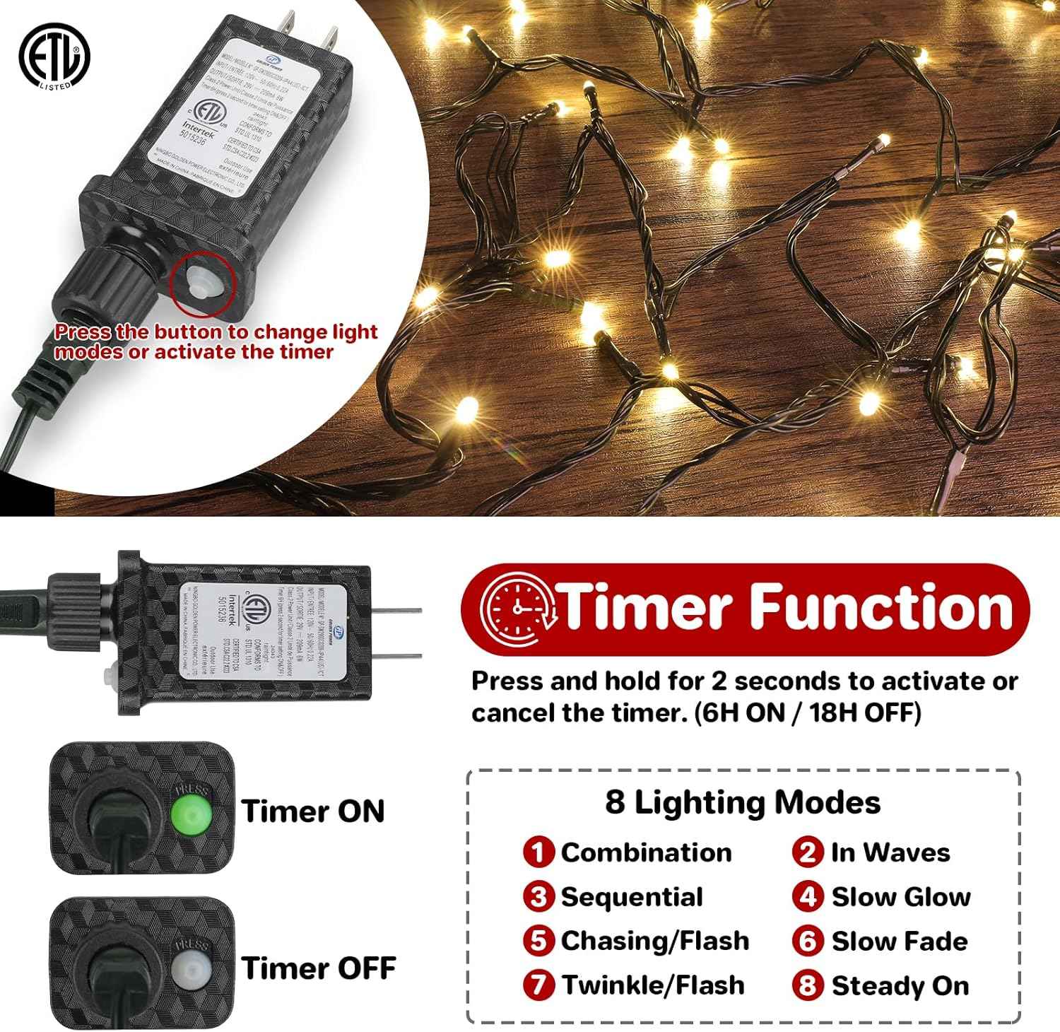 Housewarming Gift LED String Lights, 8 Mode Mini Fairy Lights with Timer for New Home Decorators